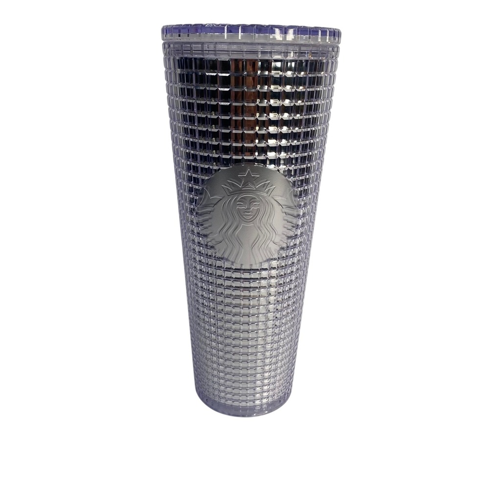 Starbucks Grid Studded Tumbler 24oz Venti Iridescent Silver Cold Cup No Straw‎